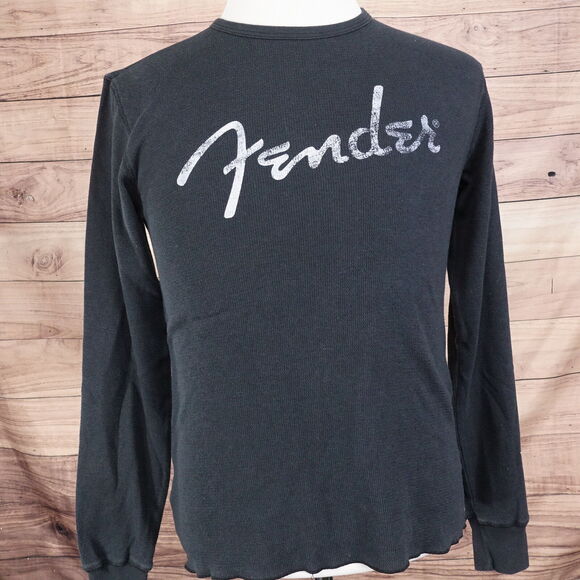 VINTAGE FENDER GUITARS BY DA VINCI USA MADE LONG SLEEVE WAFFLE KNIT TSHIRT SZ M - Picture 2 of 7